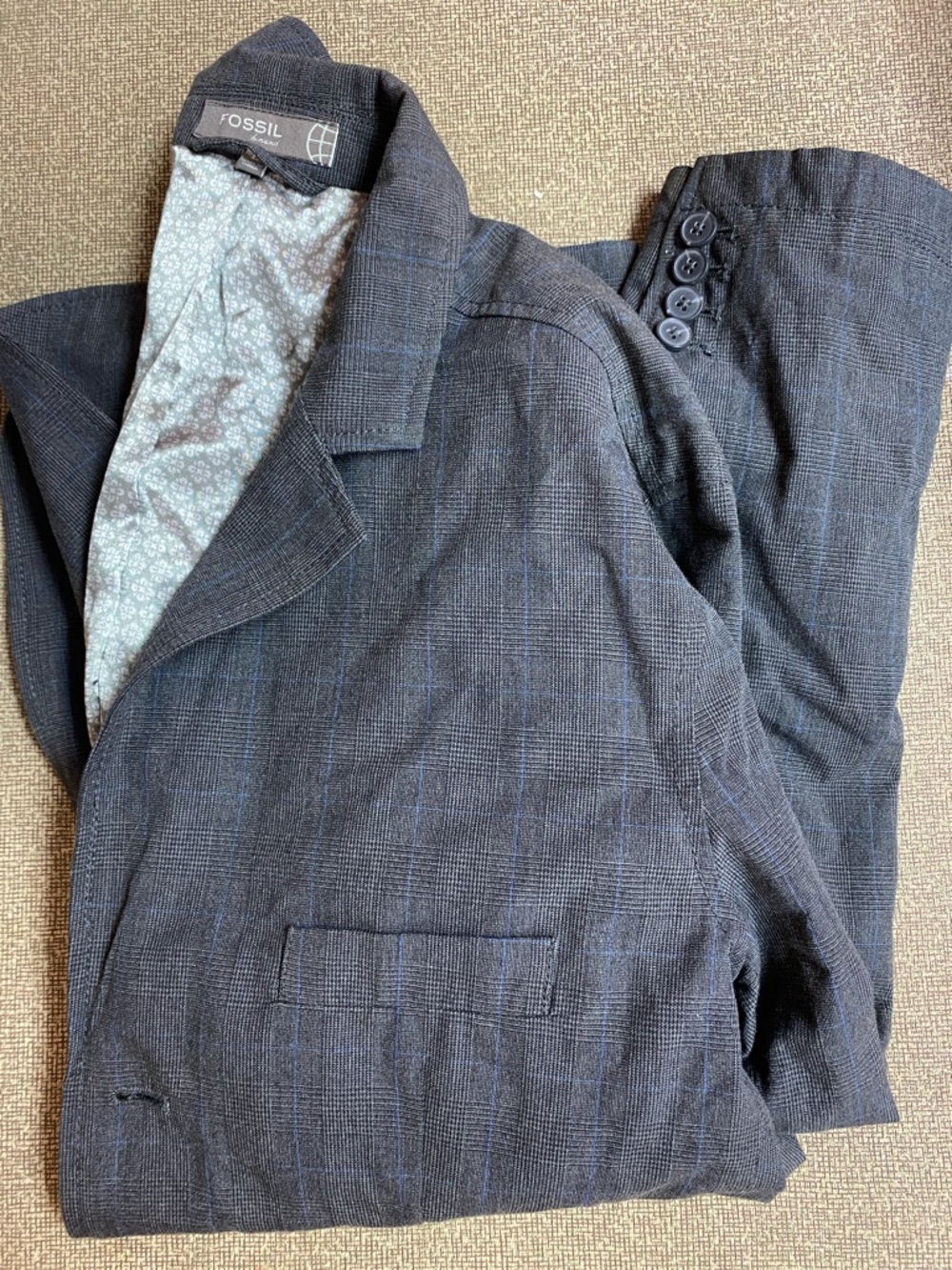 Men’s Fossil Blazer Jacket Work Casual Cotton Plaid L